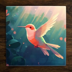 Tranquil Hummingbird Art, on a Glossy Ceramic Decorative Tile, Free Shipping to USA