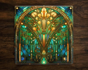 Art Nouveau | Art Deco | Ornate 1920s Style Design (#16), on a Glossy Ceramic Decorative Tile, Free Shipping to USA