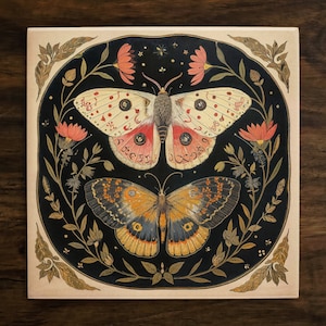 Vintage-Inspired Botanical Illustration (#1), Art on a Glossy Ceramic Decorative Tile, Free Shipping to USA
