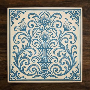Delft Blue Dutch Style Design (#1), on a Glossy Ceramic Decorative Tile, Free Shipping to USA