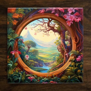 Enchanted Portal, Art on a Glossy Ceramic Decorative Tile, Free Shipping to USA