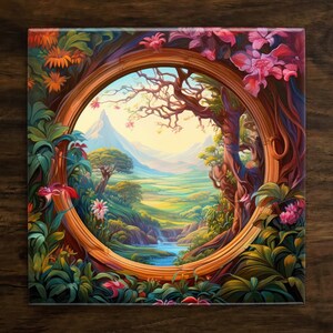 Enchanted Portal, Art on a Glossy Ceramic Decorative Tile, Free Shipping to USA