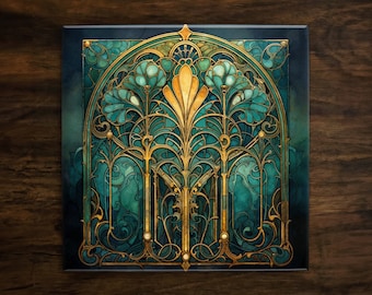 Art Nouveau | Art Deco | Ornate 1920s Style Design (#120), on a Glossy Ceramic Decorative Tile, Free Shipping to USA