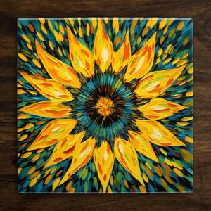 Sunflower Splendor, Art on a Glossy Ceramic Decorative Tile, Free Shipping to USA