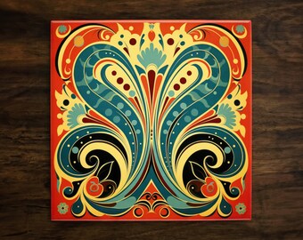 Ornate Ceramic Decorative Tile: Unique Floral Design