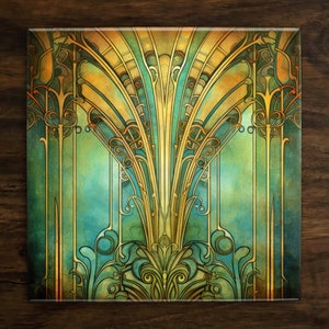 Art Nouveau | Art Deco | Ornate 1920s Style Design (#105), on a Glossy Ceramic Decorative Tile, Free Shipping to USA