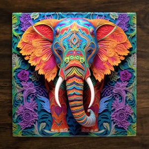 Majestic Elephant Art, on a Glossy Ceramic Decorative Tile, Free Shipping to USA