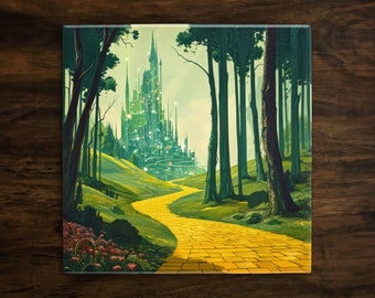 The Wizard of Oz Art, on a Glossy Ceramic Decorative Tile, Free Shipping to USA