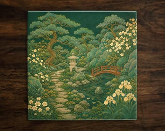 Japanese Zen Garden Ceramic Tile | Glossy Decorative Accent (6x6, 8x8)