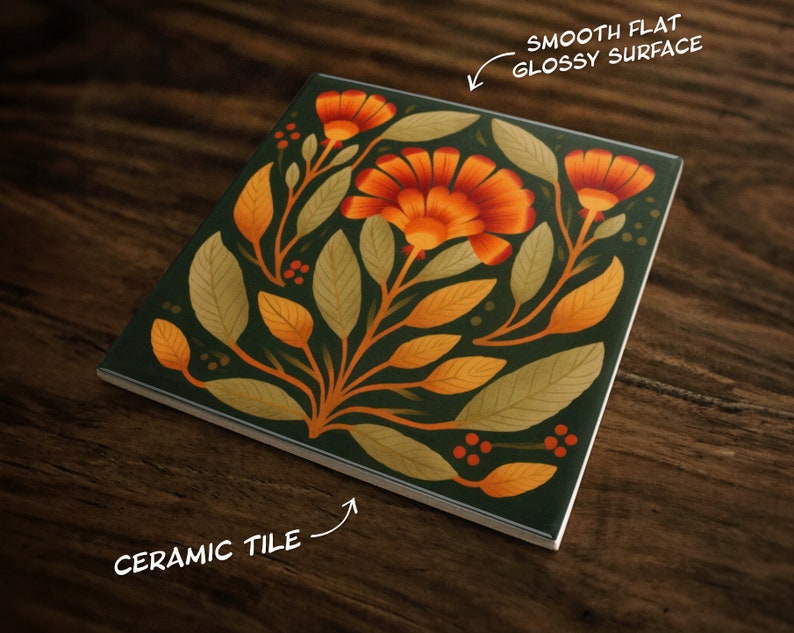 Botanical Ceramic Tile: Floral Art, Decorative Accent - Etsy