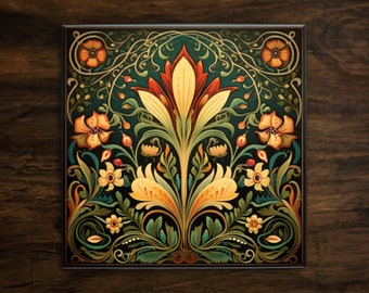 Art Nouveau | Art Deco | Ornate 1920s Style Design (#111), on a Glossy Ceramic Decorative Tile, Free Shipping to USA