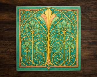 Art Nouveau Ceramic Tile: Ornate 1920s Style Decor