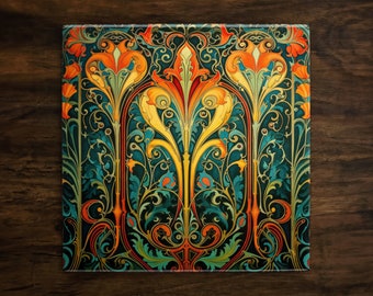 Art Nouveau | Art Deco | Ornate 1920s Style Design (#27), on a Glossy Ceramic Decorative Tile, Free Shipping to USA
