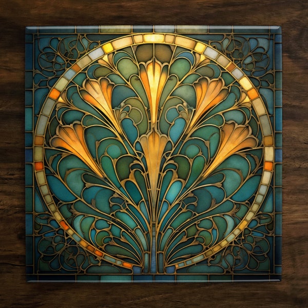 Art Nouveau | Art Deco | Ornate 1920s Style Design (#140), on a Glossy Ceramic Decorative Tile, Free Shipping to USA