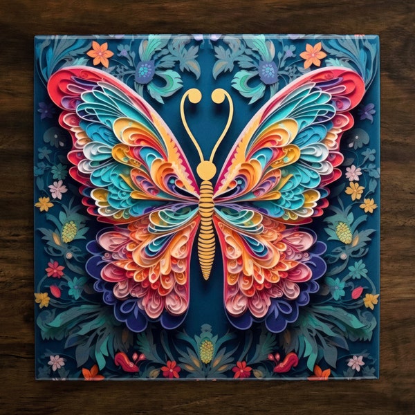 Beautiful Butterfly Art, on a Glossy Ceramic Decorative Tile, Free Shipping to USA