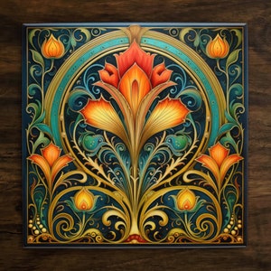 Art Nouveau | Art Deco | Ornate 1920s Style Design (#85), on a Glossy Ceramic Decorative Tile, Free Shipping to USA