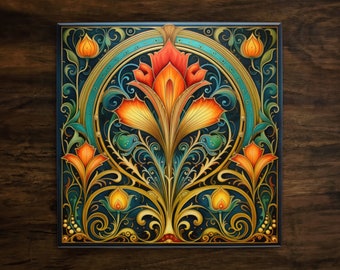 Art Nouveau | Art Deco | Ornate 1920s Style Design (#85), on a Glossy Ceramic Decorative Tile, Free Shipping to USA