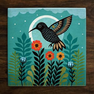 The Night Gardener, Art on a Glossy Ceramic Decorative Tile, Free Shipping to USA