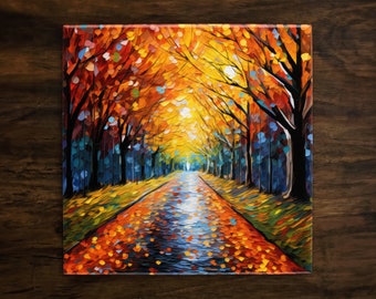 Colors of Fall, Art on a Glossy Ceramic Decorative Tile, Free Shipping to USA