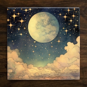 Dreamy Nights, Art on a Glossy Ceramic Decorative Tile, Free Shipping to USA