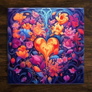 Floral Hearts | Peace Love Joy Art (#4), on a Glossy Ceramic Decorative Tile, Free Shipping to USA