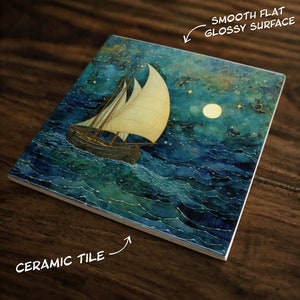 Sailing Through a Dream, Art on a Glossy Ceramic Decorative Tile, Free Shipping to USA image 2