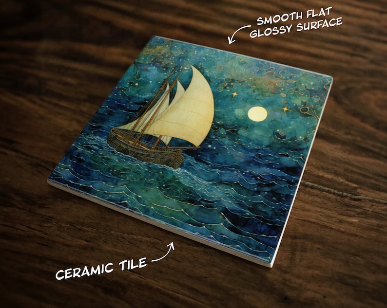 Sailing Through a Dream, Art on a Glossy Ceramic Decorative Tile, Free Shipping to USA image 2