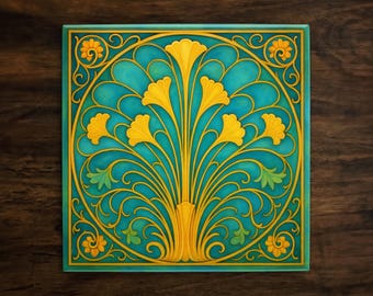 Art Nouveau Ceramic Tile: 1920s Style Decorative Tile