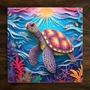 Sea Turtle Art Tile: Glossy Ceramic Decorative Ocean Scene