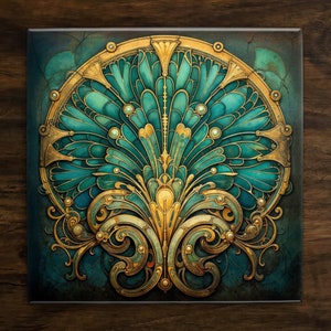 Art Nouveau | Art Deco | Ornate 1920s Style Design (#122), on a Glossy Ceramic Decorative Tile, Free Shipping to USA
