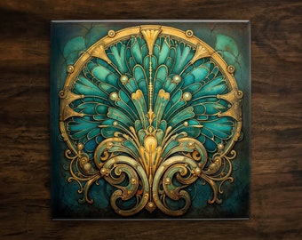 Art Nouveau | Art Deco | Ornate 1920s Style Design (#122), on a Glossy Ceramic Decorative Tile, Free Shipping to USA