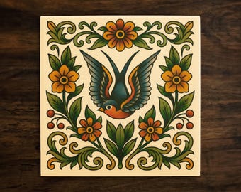 American Traditional Swallow Ceramic Tile Art: Kitchen Backsplash & Home Decor