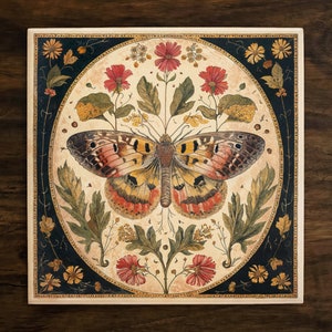 Vintage-Inspired Botanical Illustration (#2), Art on a Glossy Ceramic Decorative Tile, Free Shipping to USA