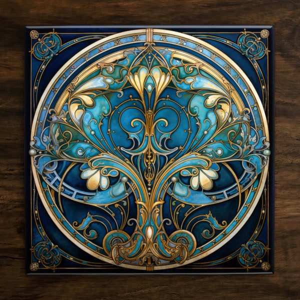 Art Nouveau Decorative Tile: Ornate 1920s Style Ceramic