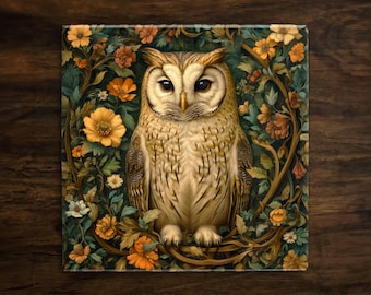 Owl Ceramic Tile: Floral Art Accent Tile