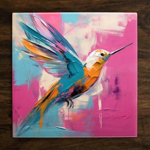Vibrant Hummingbird Art, on a Glossy Ceramic Decorative Tile, Free Shipping to USA