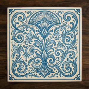 Delft Blue Dutch Style Design (#4), on a Glossy Ceramic Decorative Tile, Free Shipping to USA