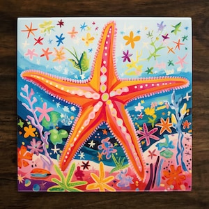 Wonderful Starfish Under the Sea Art, on a Glossy Ceramic Decorative Tile, Free Shipping to USA