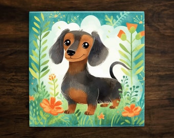 Dachshund | Cute Dog Art (#20), on a Glossy Ceramic Decorative Tile, Free Shipping to USA