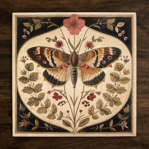 Vintage-Inspired Botanical Illustration (#3), Art on a Glossy Ceramic Decorative Tile, Free Shipping to USA
