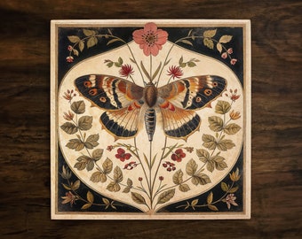 Vintage-Inspired Botanical Illustration (#3), Art on a Glossy Ceramic Decorative Tile, Free Shipping to USA