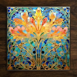 Art Nouveau | Art Deco | Ornate 1920s Style Design (#33), on a Glossy Ceramic Decorative Tile, Free Shipping to USA
