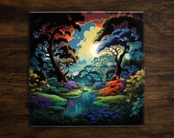 Nature Oasis, Art on a Glossy Ceramic Decorative Tile, Free Shipping to USA