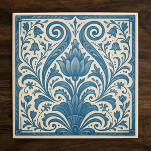Delft Blue Dutch Style Design (#5), on a Glossy Ceramic Decorative Tile, Free Shipping to USA