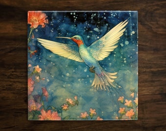 Hummingbird Tile Inlay Hummingbird Ceramic Art Tile Coaster 4 X 4 Inches With Easel Back - Etsy
