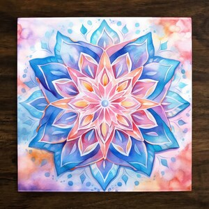 Watercolor Mandala Art, on a Glossy Ceramic Decorative Tile, Free Shipping to USA