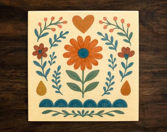 Floral Ceramic Tile Art: Botanical Garden Decor, Handmade in California