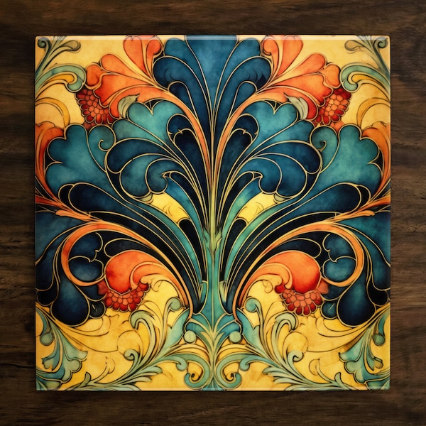 Art Nouveau | Art Deco | Ornate 1920s Style Design (#96), on a Glossy Ceramic Decorative Tile, Free Shipping to USA