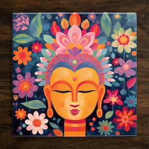 The Buddha Art, on a Glossy Ceramic Decorative Tile, Free Shipping to USA