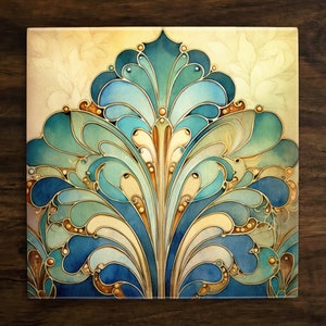 Art Nouveau | Art Deco | Ornate 1920s Style Design (#80), on a Glossy Ceramic Decorative Tile, Free Shipping to USA